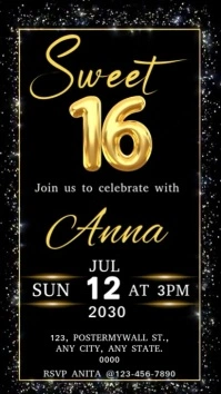 Joyful Sweet 16 Birthday Invitation  Digital Display (9:16) template