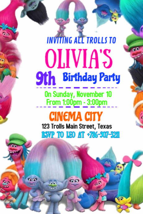 Copy of Joyful Trolls Birthday Party Invitation Poster | PosterMyWall