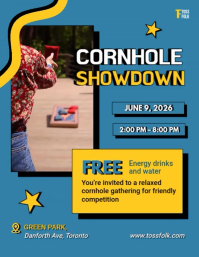 Joyful Vintage Blue Flyer Video Cornhole ใบปลิว (US Letter) template