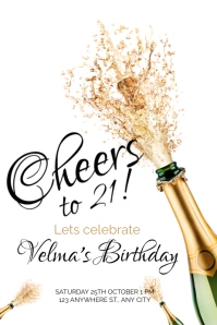 Joyful White And Gold 21st Birthday Poster template