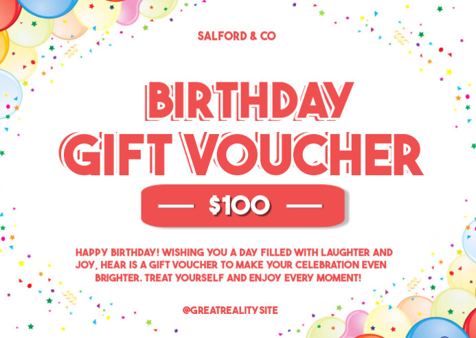 Joyful White Background Pastel Birthday Gift Voucher Postcard Открытка template