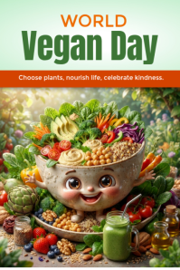 黄色 World Vegan Day Poster Template