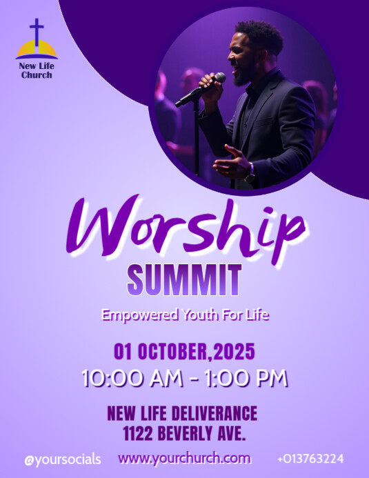 Joyful Worship Summit Service Seminar Event Facebook Instagram Social Post Banner Invite New Member Flyer (US Letter) template