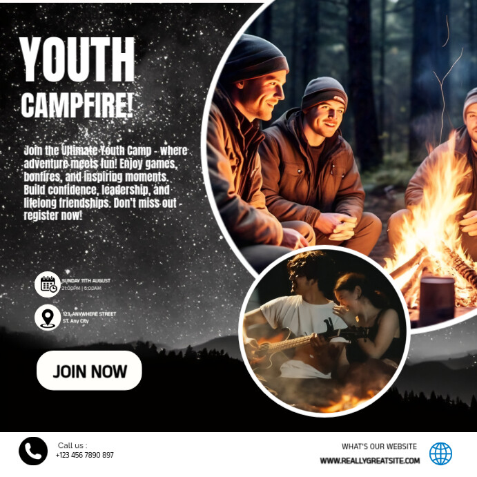 Joyful Youth Campfire invitation Template Design Instagram Post