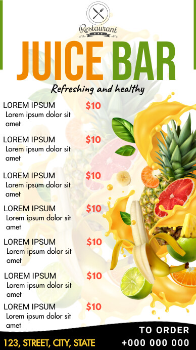 Juice Bar Menu Template PosterMyWall