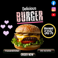 Juicy cheeseburger with melted Cheese Instagram Post template