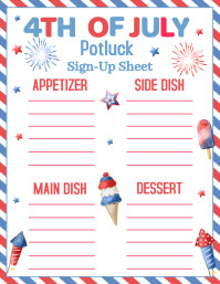July 4th Potluck Sign Up Sheet Flyer (US Letter) template