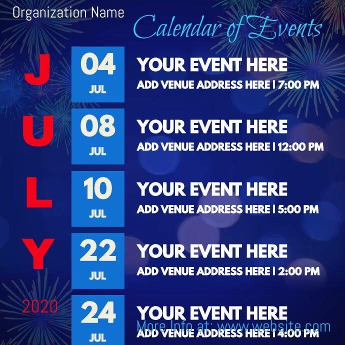 July Calendar of Events Video Template PosterMyWall