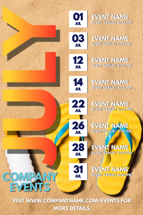 Copy of July Events Schedule Calendar Template | PosterMyWall