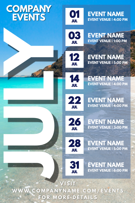 July Events Graphics July Events Schedule Calendar Template | PosterMyWall