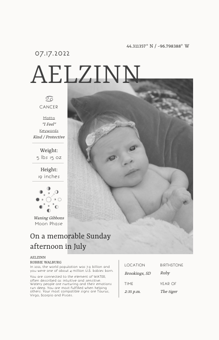 July Modern Newborn Poster Tabloid template