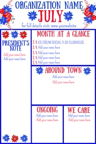 July Newsletter Red White Blue Flowers Template Postermywall