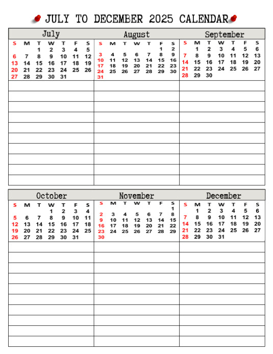 July to December 2024 Calendar Iflaya (Incwadi ye-US) template