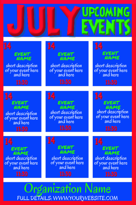July Events Graphics July Upcoming Events Calendar Template | PosterMyWall