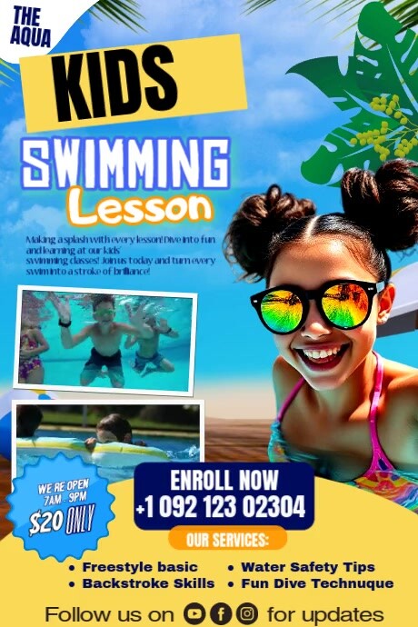 Jump In! Beginner Swimming Classes for Kids Poster template