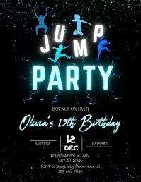 Jump Trampoline Neon Birthday Invitation Flyer (US Letter) template