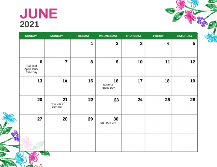 June 2021 Monthly Events Calendar Template Flyer (Letter pang-US)