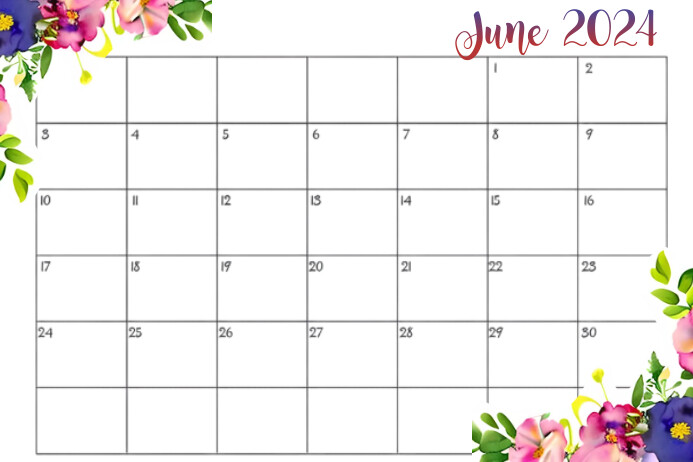 June 2024 Calendar Template Printable Poster