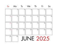 June 2025 Calendar Template Rectangle moyen