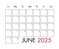 June 2025 Calendar Template Middelgrote rechthoek