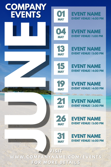 Copy of June Events Schedule Calendar Template | PosterMyWall