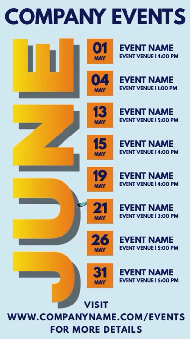 June Events Schedule Calendar Template | PosterMyWall