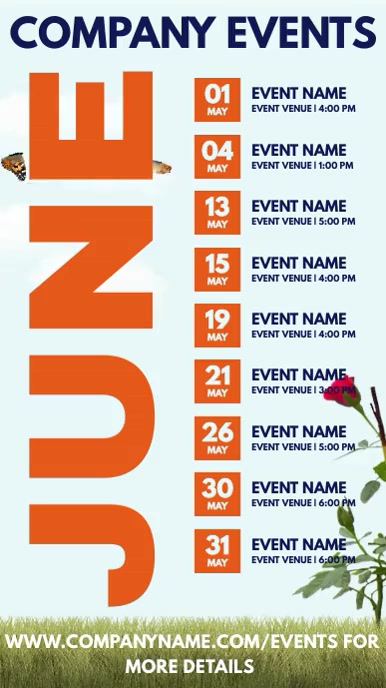 Copy of June Events Schedule Calendar Template | PosterMyWall
