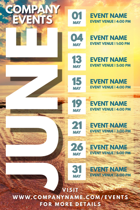 June Events Schedule Calendar Template Cartaz