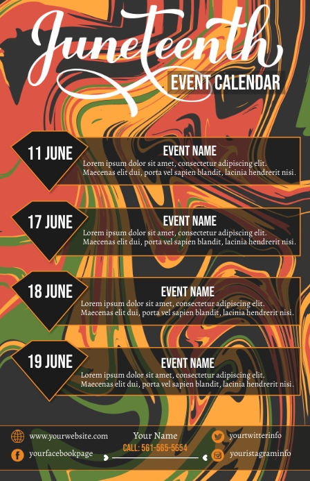 Juneteenth, Event Calendar Tabloid template