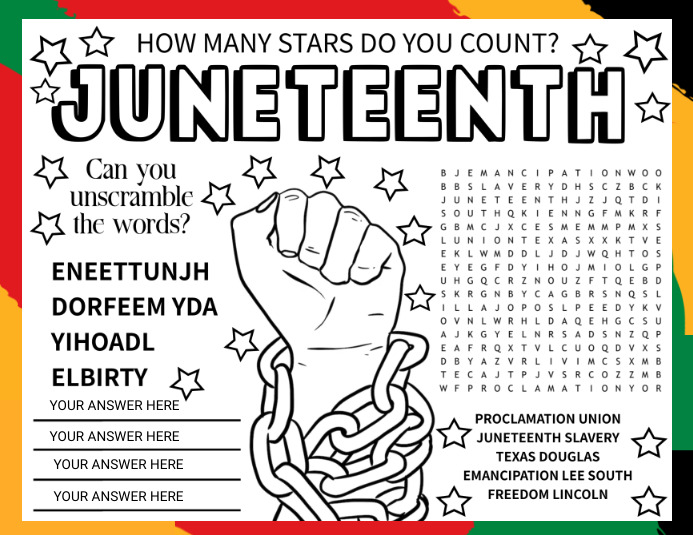 Juneteenth | Activity Sheet | Coloring Book Template | PosterMyWall juneteenth-activity-sheet-coloring-book-template-postermywall