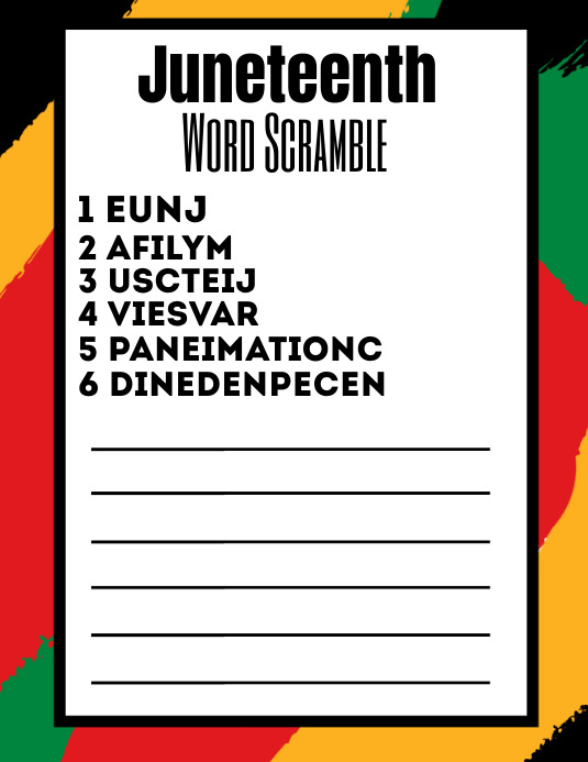 Juneteenth | Word Scramble | Activity Sheet Flyer (US Letter) template