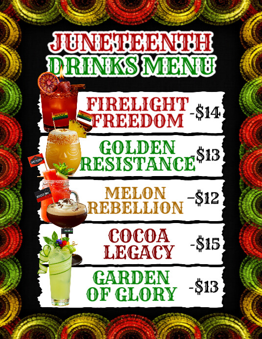 Juneteenth Drinks Menu Celebration Template | PosterMyWall