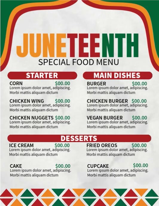 Juneteenth Food Menu Flyer (US Letter) template