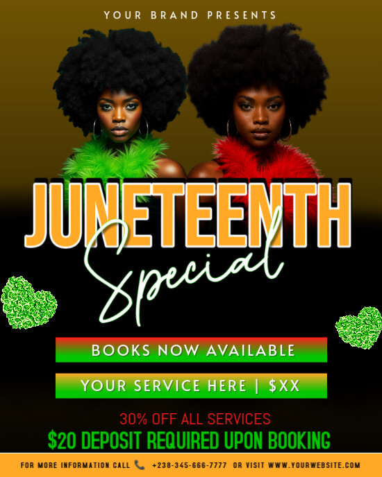 Juneteenth freedom day appointment booking flyer design Instagram Portrait template