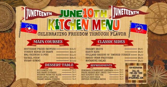 Juneteenth Kitchen Celebration Menu Imagem partilhada do Facebook template