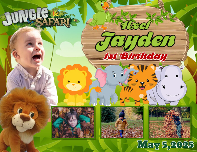 Jungle 1st Birthday Folheto (US Letter) template