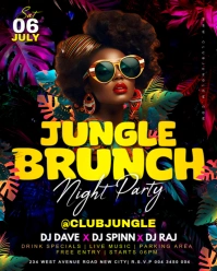 Jungle animal safari themed brunch night party event promotion flyer poster template Instagram post