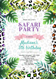 Jungle animals print invitation A6 template