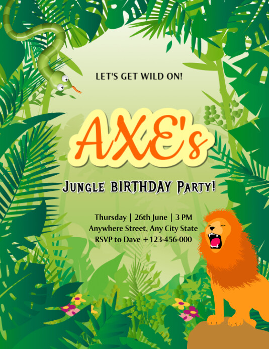 jungle birthday party invitation flyer template