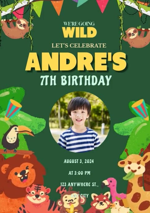Jungle Birthday Theme Invitation A4 template
