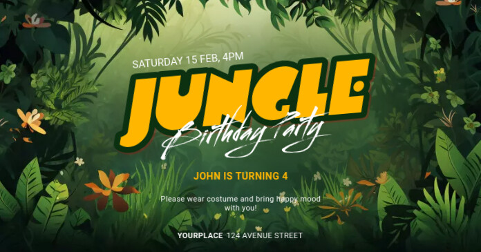 Jungle themed birthday party invitation Facebook Shared Image template
