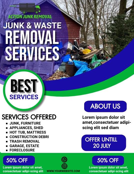 Junk Removal Services Flyer,trash removal fly Template | PosterMyWall