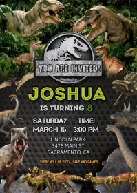 Jurassic Park, dinosaur, t-rex birthday invitation template A6