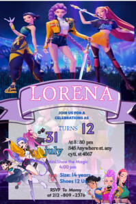 K-Pop Demon Hunters invitation happy Brithday party temple flayer editablet celebration kids DiNetfl Poster template