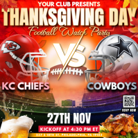 Kansas City Chiefs @ Dallas Cowboys: Thanksgiving Day Football Watch Party Instagram Story Template Wpis na Instagrama