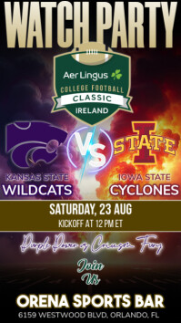 Kansas State Wildcats vs Iowa State Cyclones: College Football Kickoff 2025 Watch Party Template Instagram Story