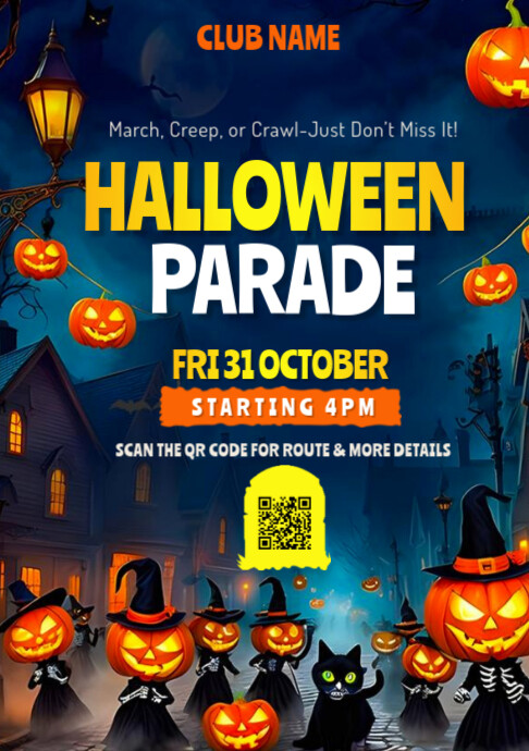 Halloween parade,Halloween night party, parade night A5 template