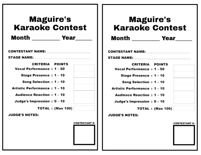 Copy of Karaoke contest judging sheet PosterMyWall