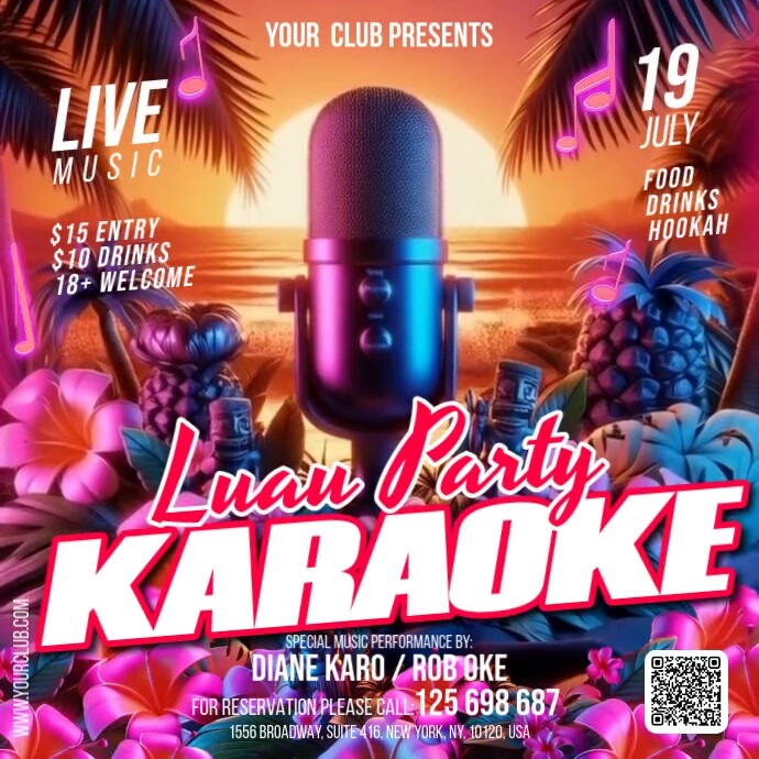 Karaoke Luau Party Instagram Post template