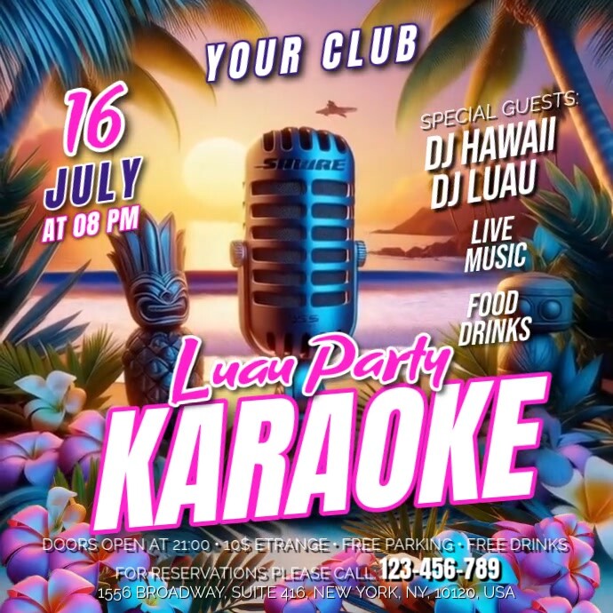 Karaoke Luau Party Instagram Post template